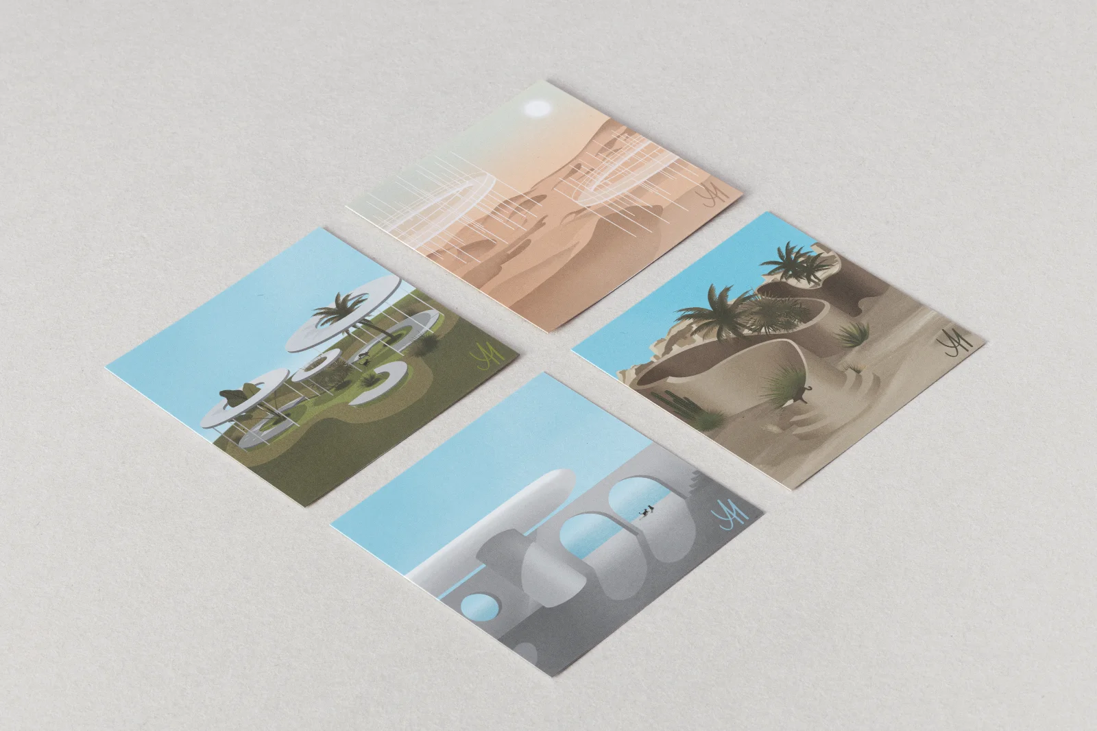 Illustrations on cards close-up