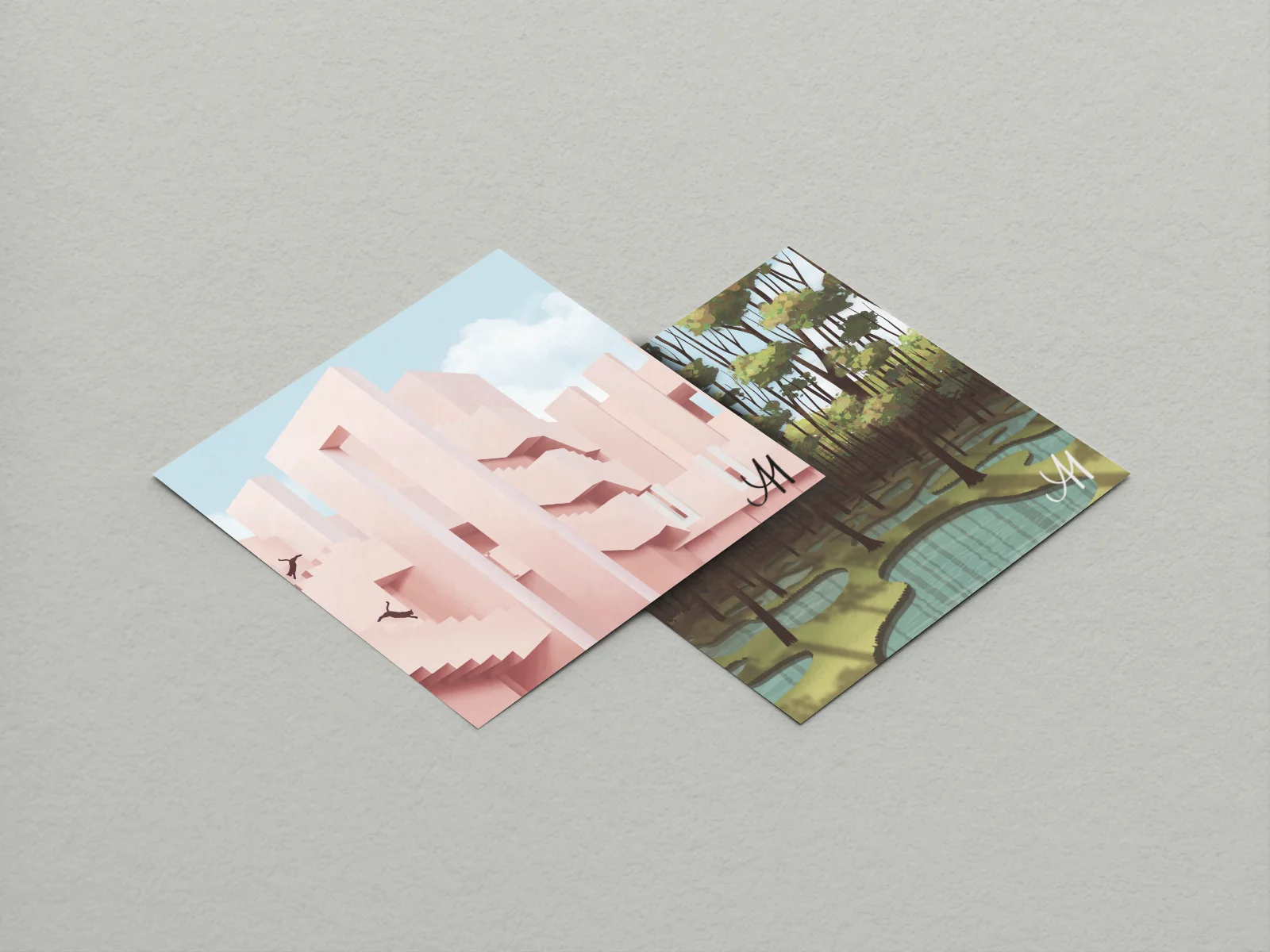 Illustrations on cards close-up