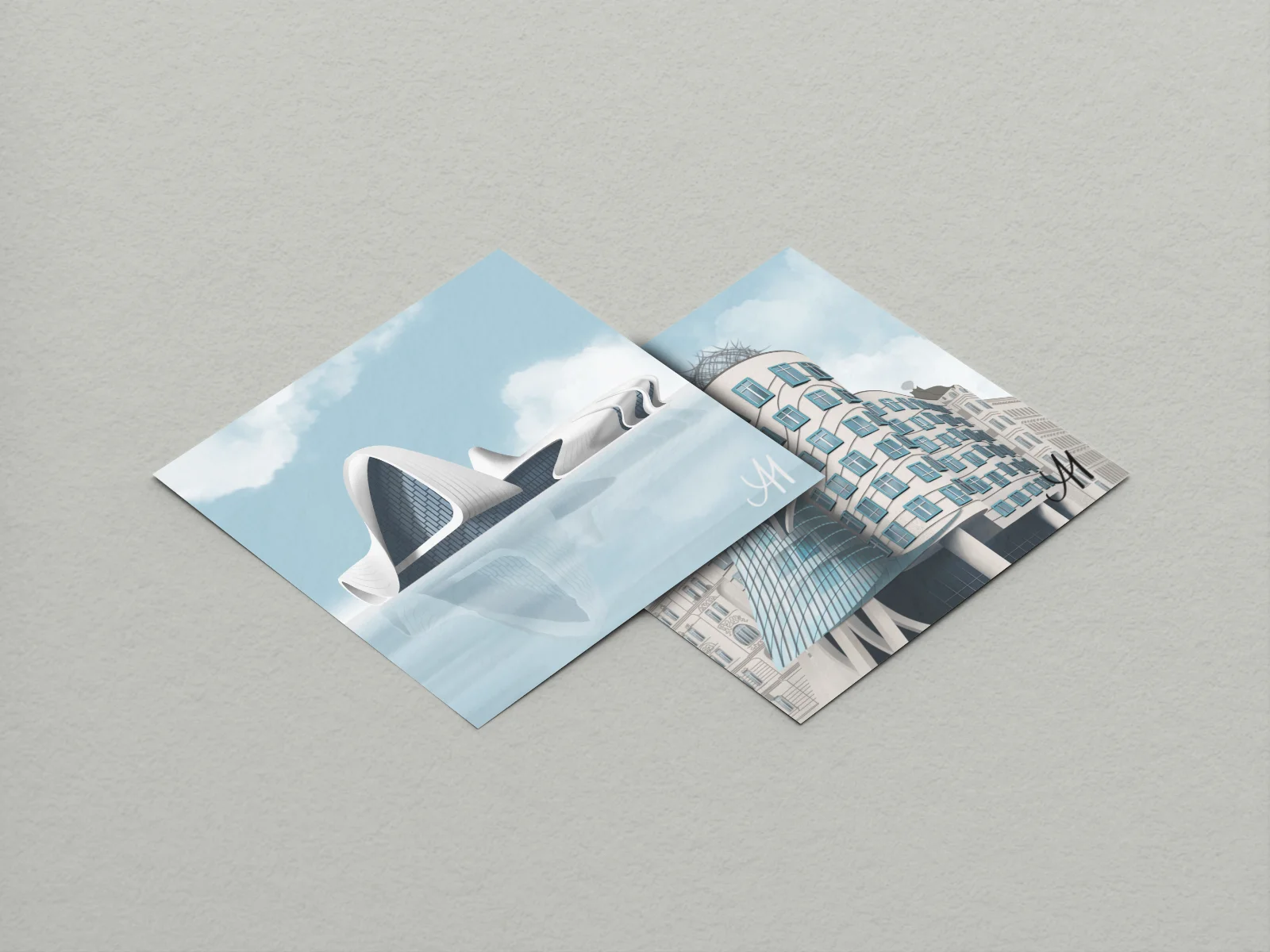 Illustrations on cards close-up