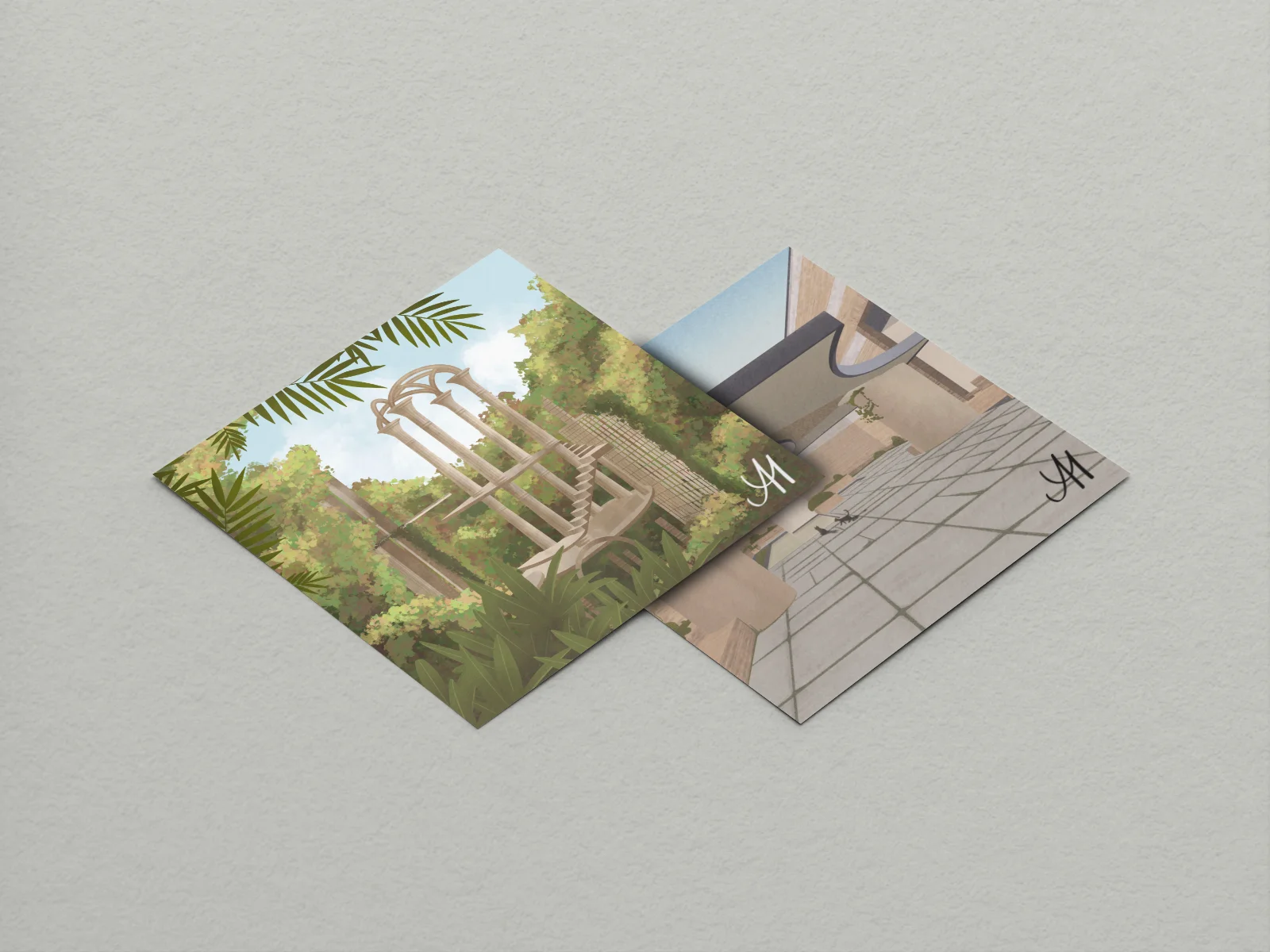 Illustrations on cards close-up