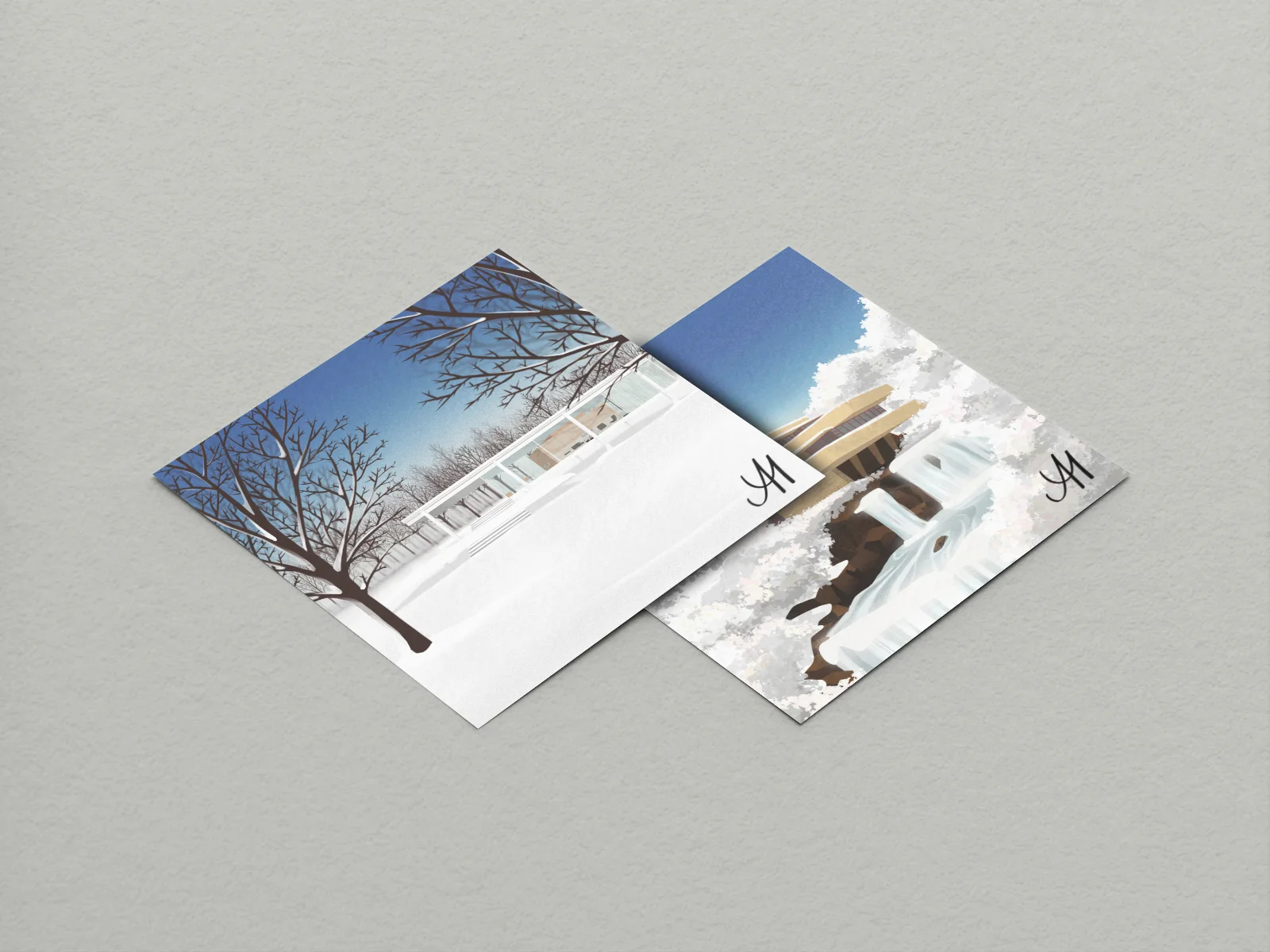 Illustrations on cards close-up