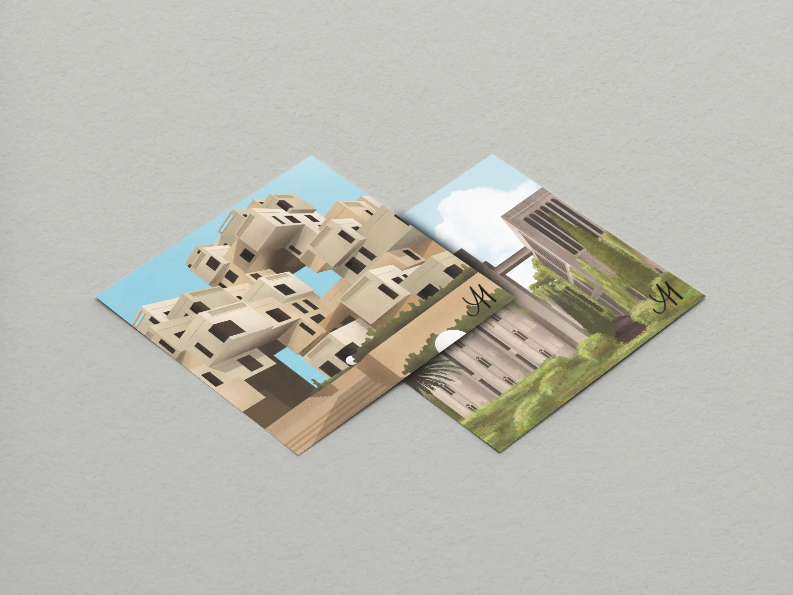 Illustrations on cards close-up