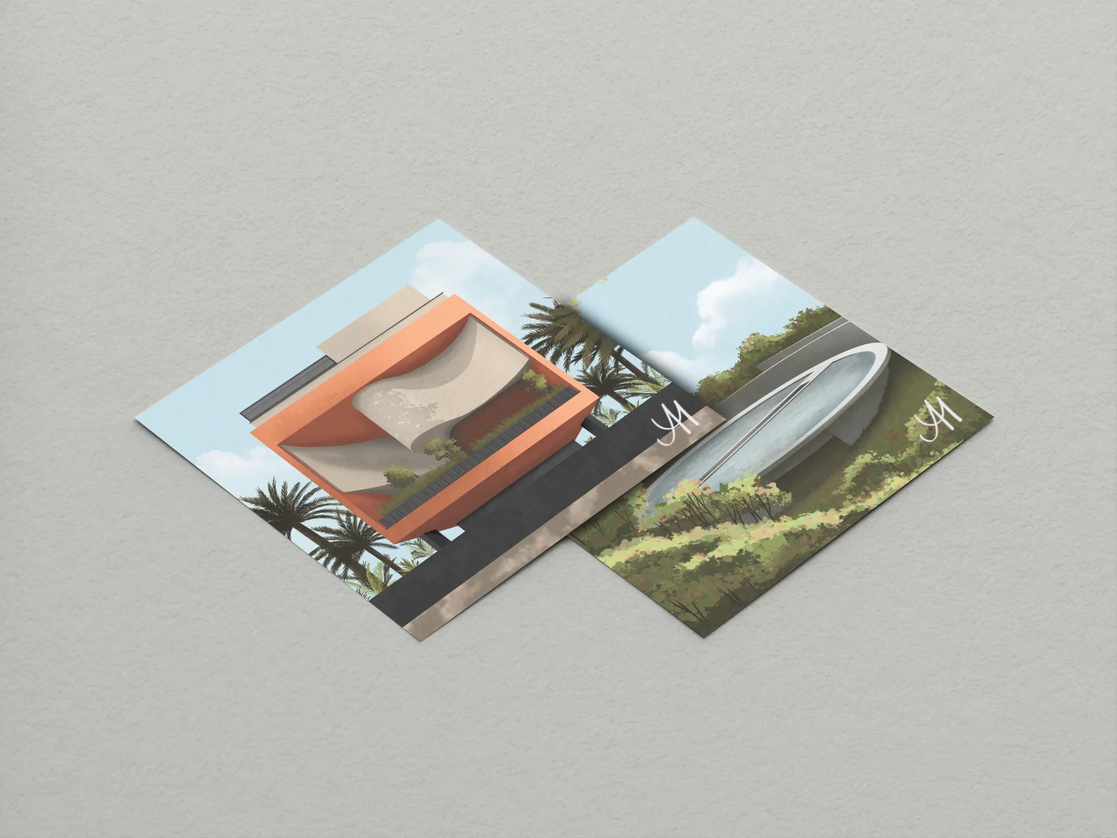 Illustrations on cards close-up