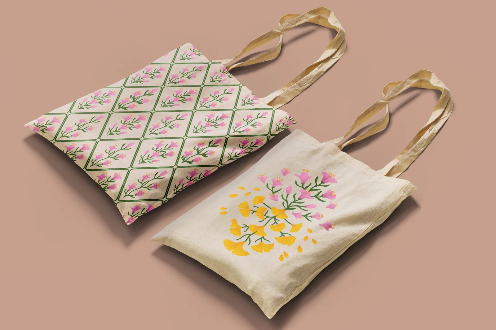 Tote bags with different floral prints