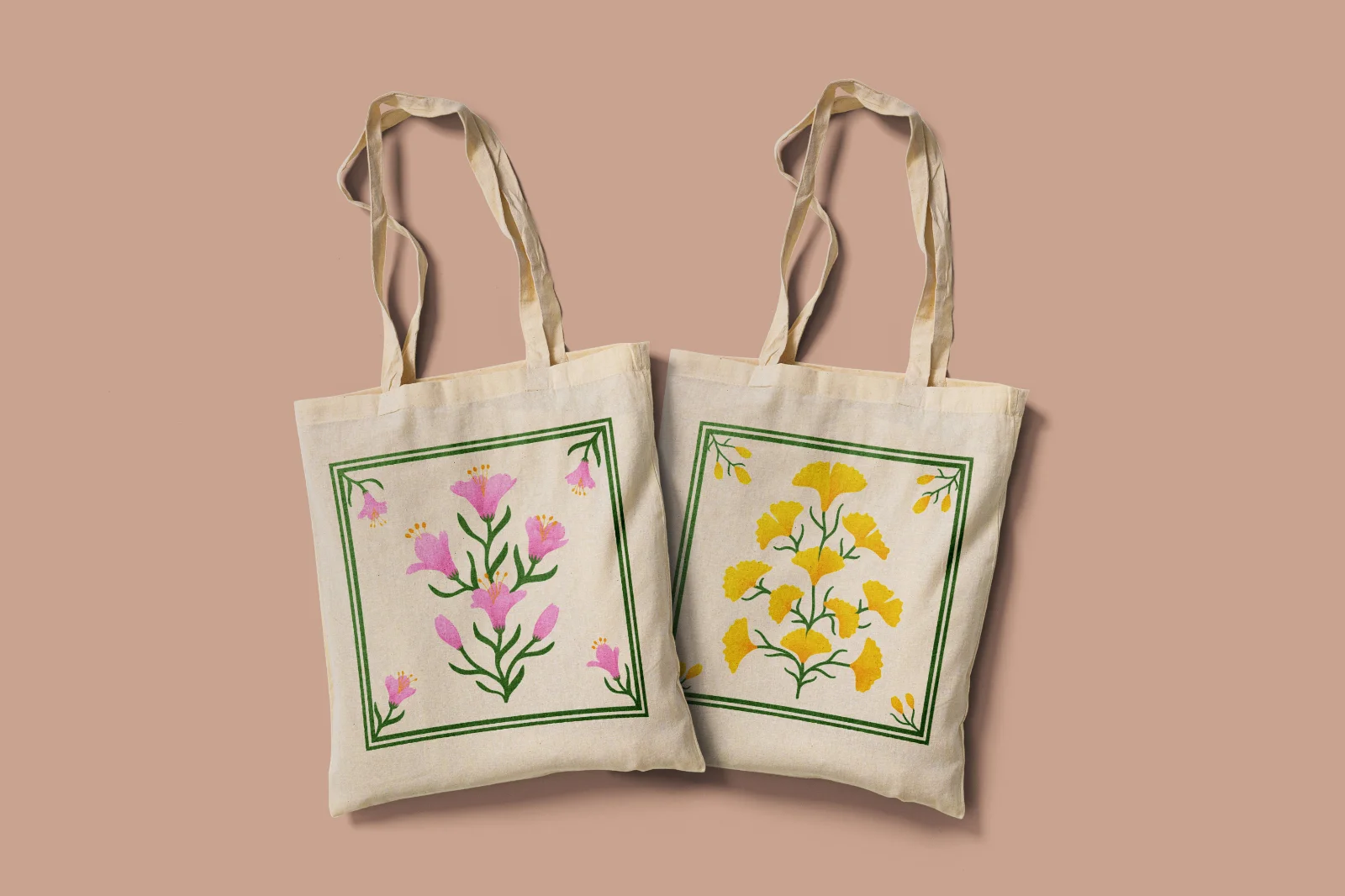 Tote bags with different floral prints
