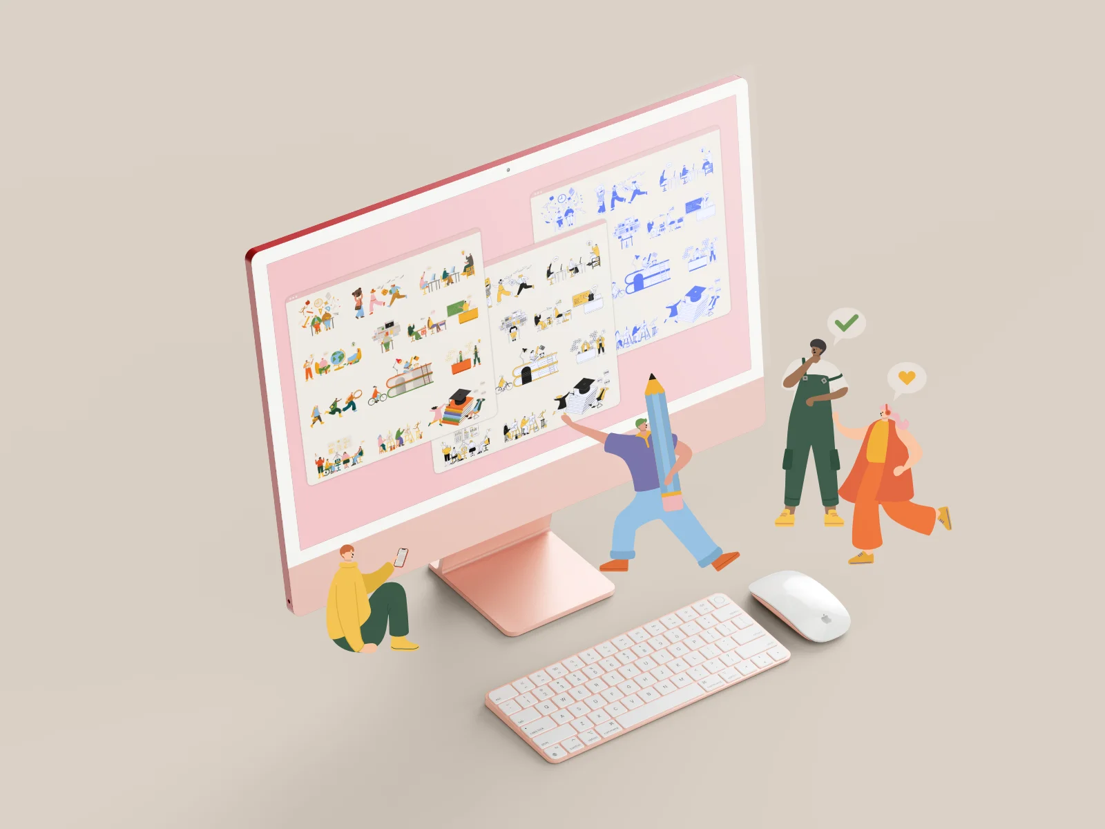 Web illustrations colored versions on mockup